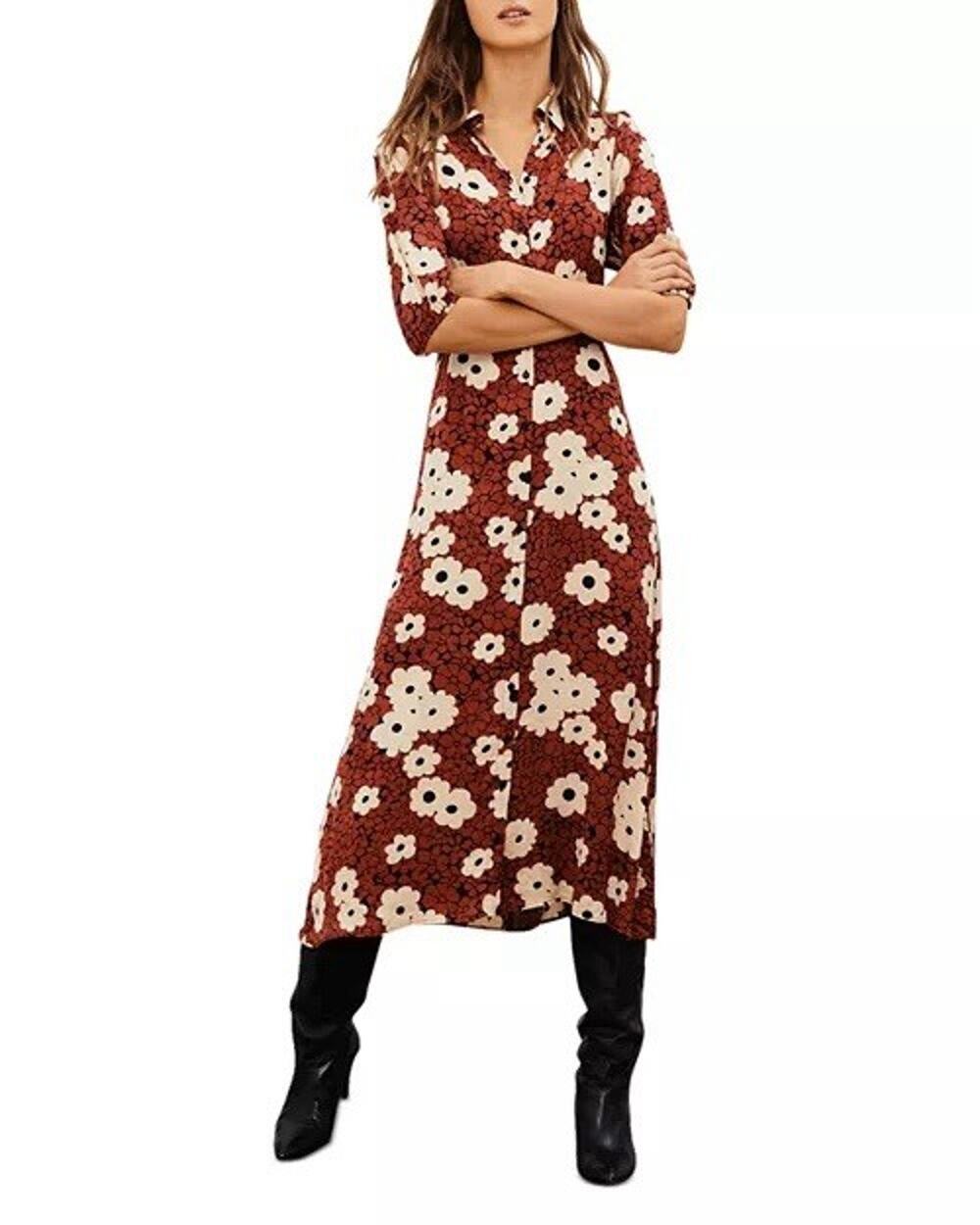 Ba&sh Babeth Floral print Shirt Dress Maroon Size XS 2